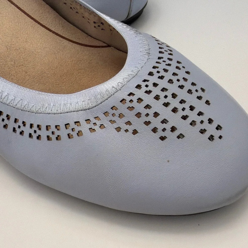 Vionic Whisper Grey Leather‎ Laser Cut Ballet Flats  8W Orthotic Comfort